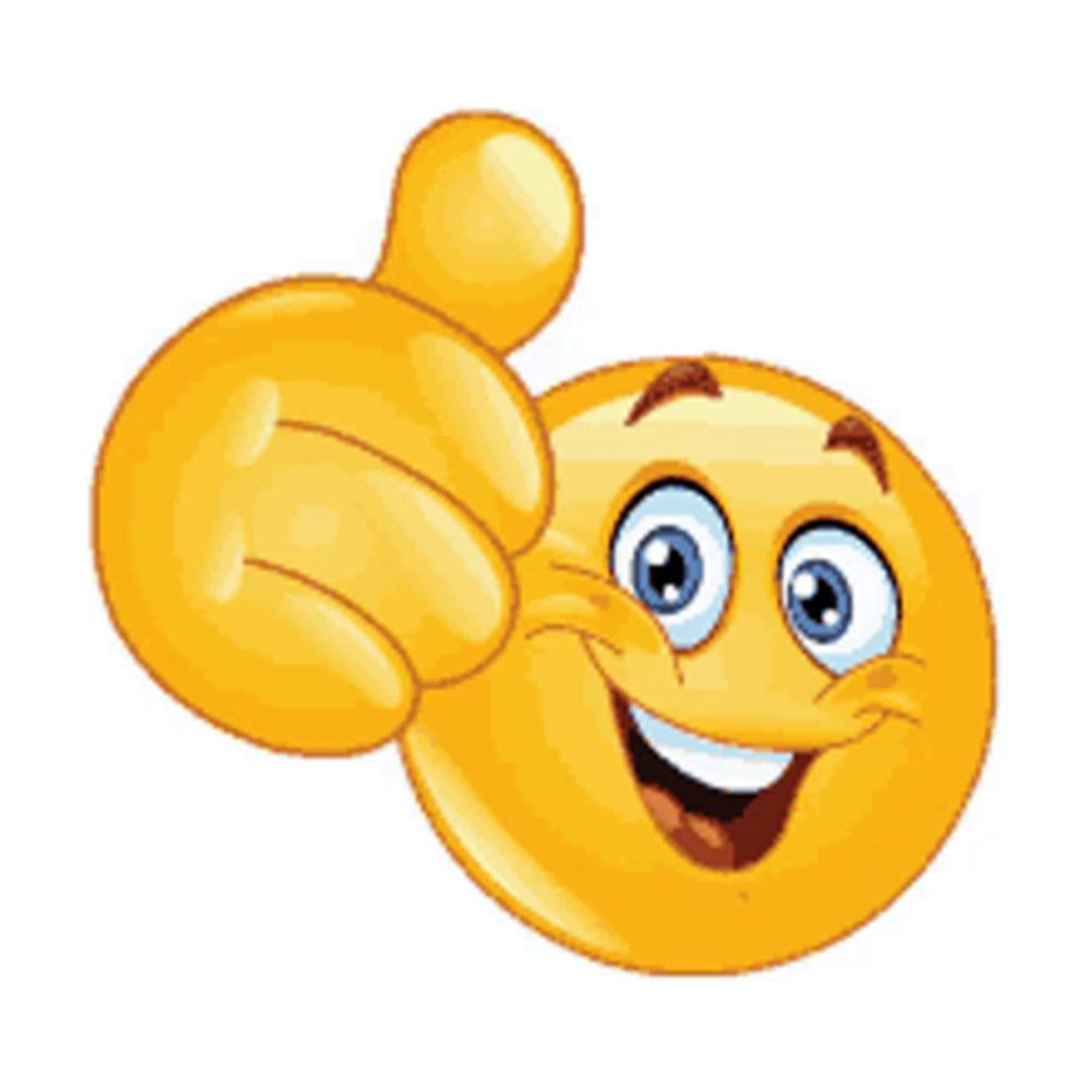 a smiley face is giving a thumbs up on a white background