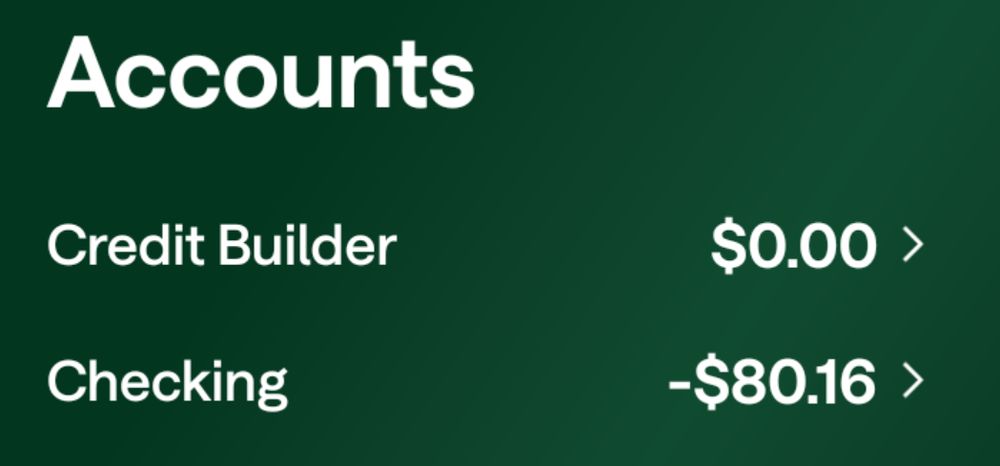 Accounts credit builder $0 Checking -$80.16
