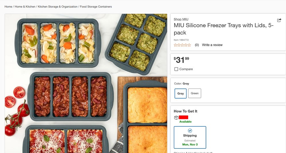 Shop MIU
MIU Silicone Freezer Trays with Lids, 5-pack
$31.99
gray green
shipping Mon nov 3