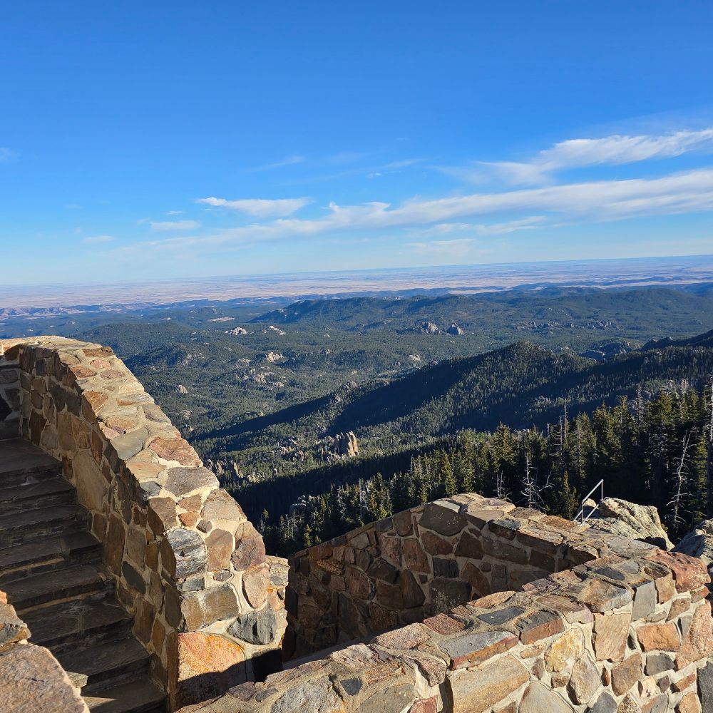 A view from the tower on black elk point. A vista of forest and rock formations spread out along the horizon until you can see the change from forest to plain 