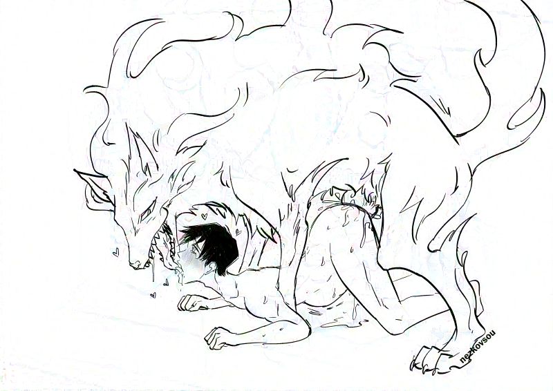 A large wolf mating with a man.