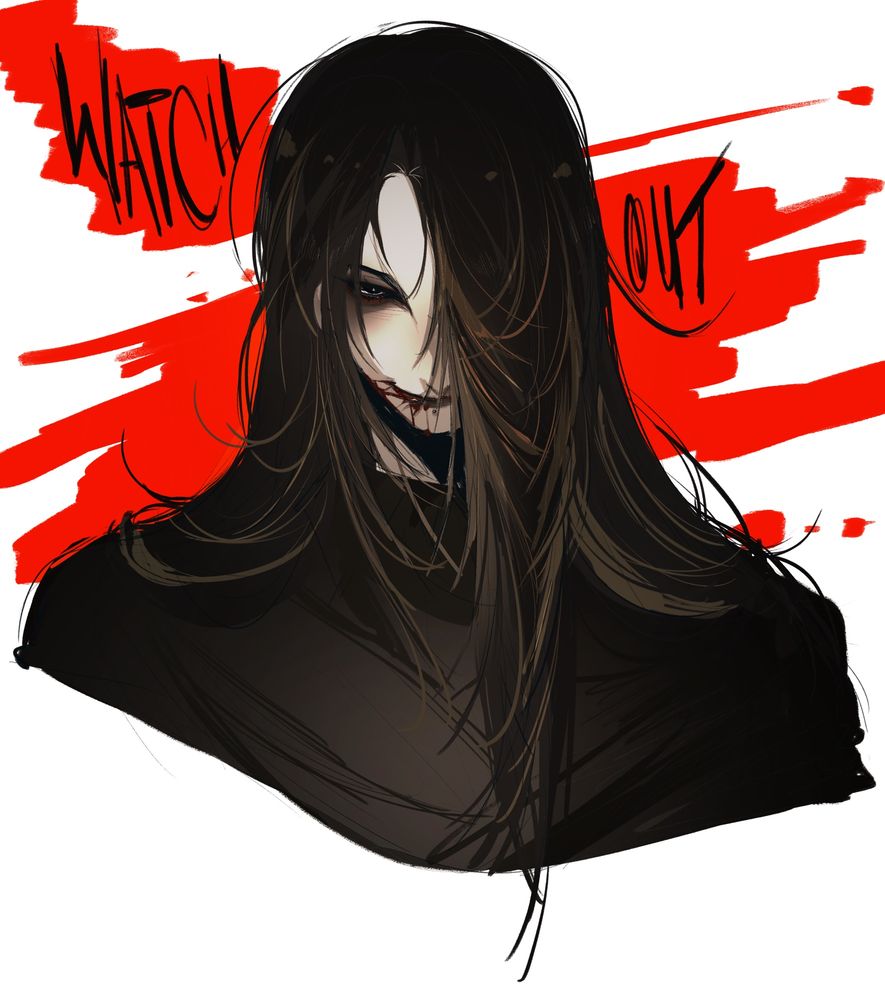 Mr. K staring ahead with blood on his lips. He may have had a snack.

Character has black hair with grayish blonde streaks and wears a black turtle neck. He has a bottom labret piercing.