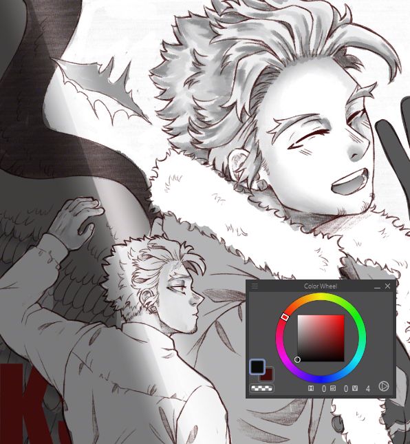A screenshot of Hawks (Keigo Takami) from MHA, President Hawks with his hand resting against an old worn down poster of himself when he was at the peak of his popularity as the hero "Hawks" with fierce wings
#Hawks #KeigoTakami #ホークス #mha #bnha 