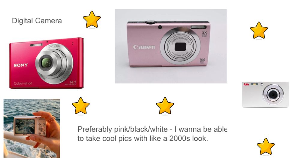 A screen capture of a Christmas wishlist asking for an old school digital camera