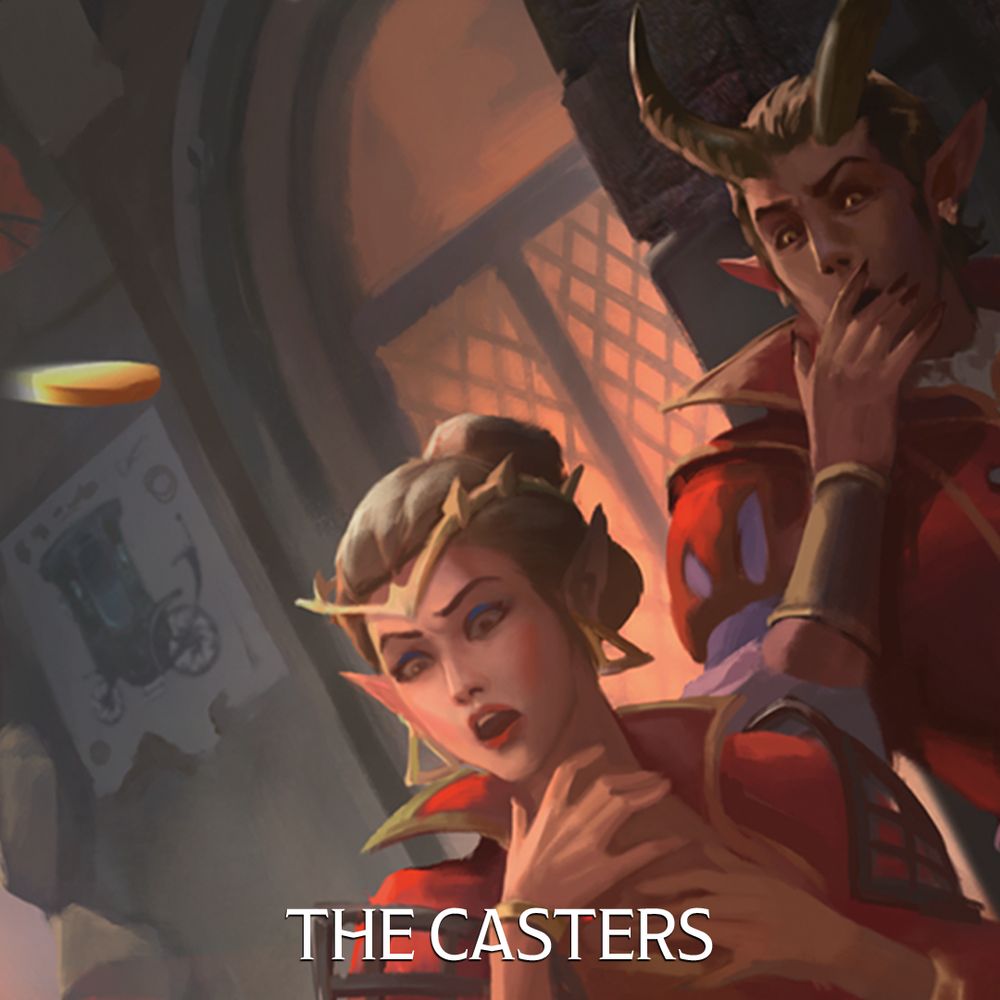 Two spellcasters, an elf and a tiefling, look on in shock and horror, witnessing the unexpected execution of the barbarian’s “plan.” The caption reads, “THE CASTERS.”