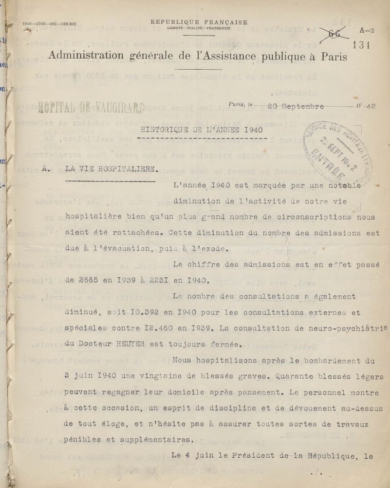 Rapport d’activité de l’hôpital Vaugirard pour l’année 1940 (Archives de l’AP-HP, D/332).