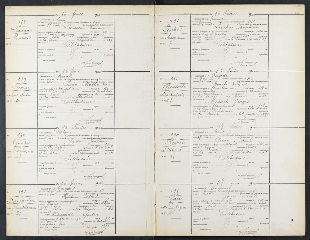 Registre des naissances de l’hôpital Beaujon, 1900 (BJA/4/Q/1/22, Archives AP-HP).