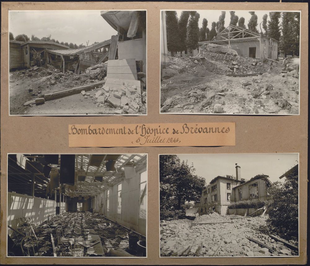 Bombardement de l'hospice Brévannes, 5 juillet 1944 (Archives AP-HP, 834/FOSS/1).