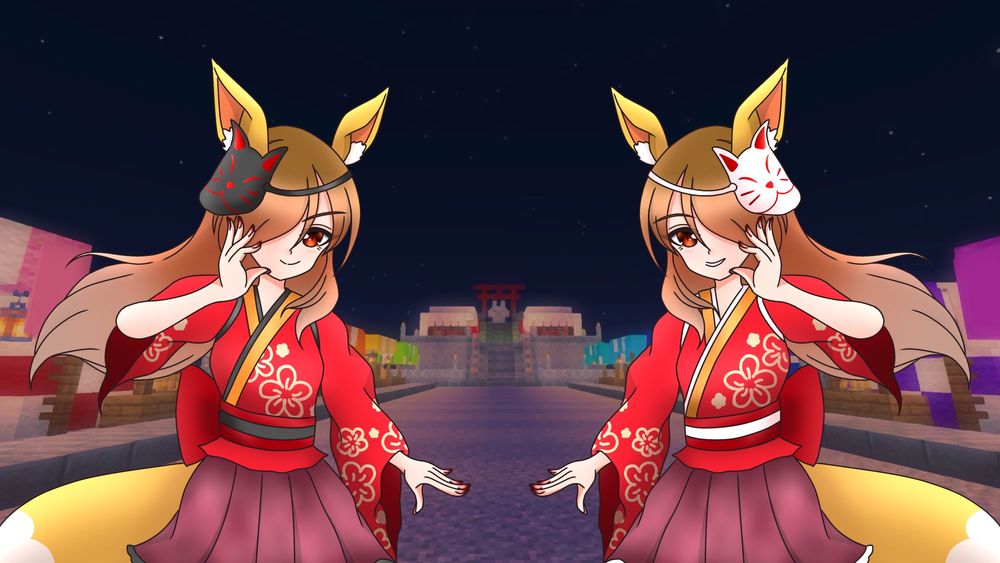 お面の色はジャンケンで決めたそう
ちなみに2人とも白が好き(イナリが白いから)