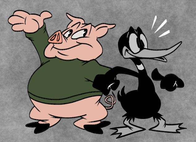 Porky Pig & Daffy Duck based around their first appearances (I Haven't Got A Hat & Porky's Duck Hunt) that'll enter the public domain in 2031 and 2033