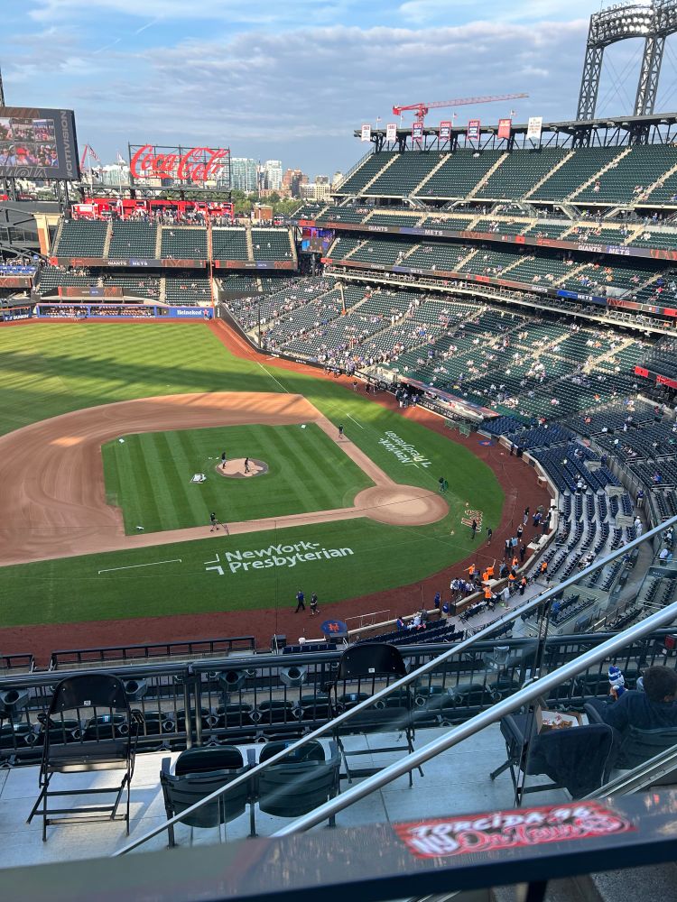 Pre-game of Giants vs. Mets at Citi Field with a RBNY Torcida 96 sticker on the railing