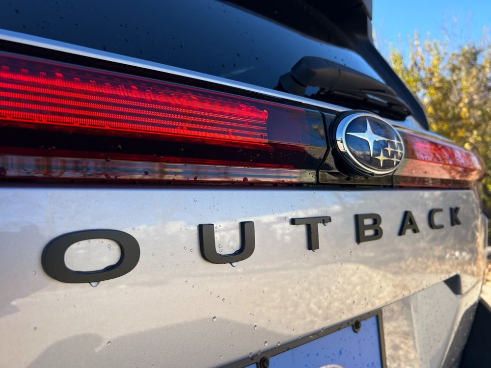 Photograph of the “Outback” lettering on the 2026 Subaru Outback
