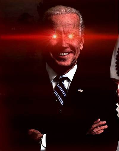 Joe Biden with glowing red laser eyes.