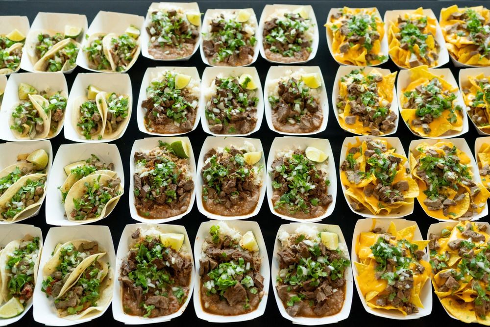 A display of various dishes featuring offal (various organ meats).