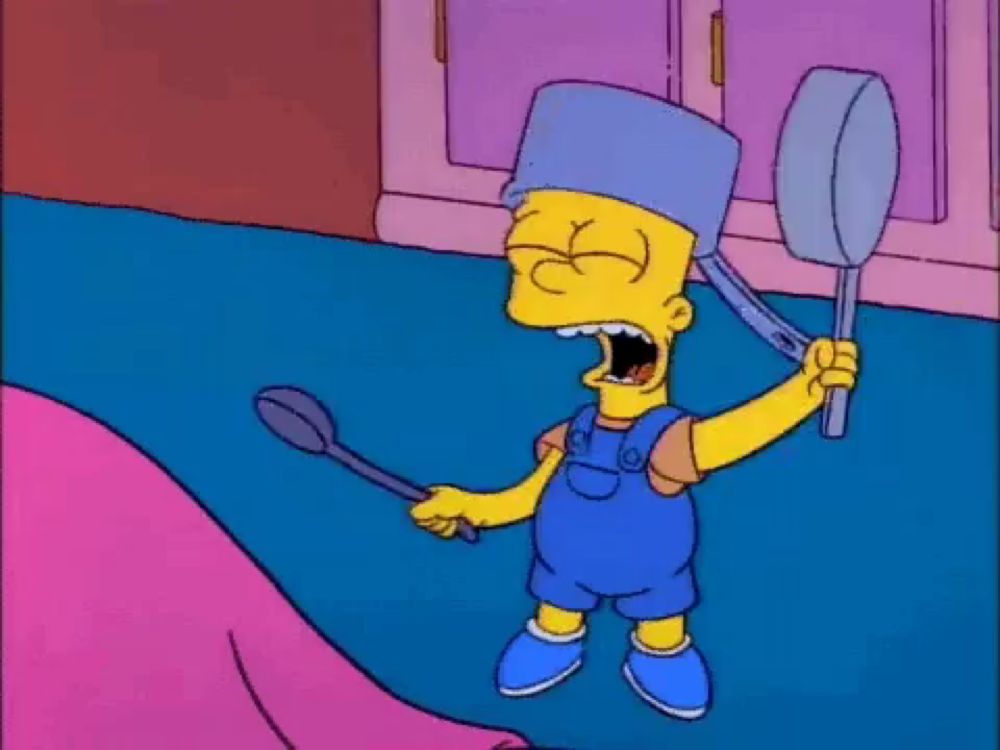 bart simpson from the simpsons is holding a frying pan and spoon .