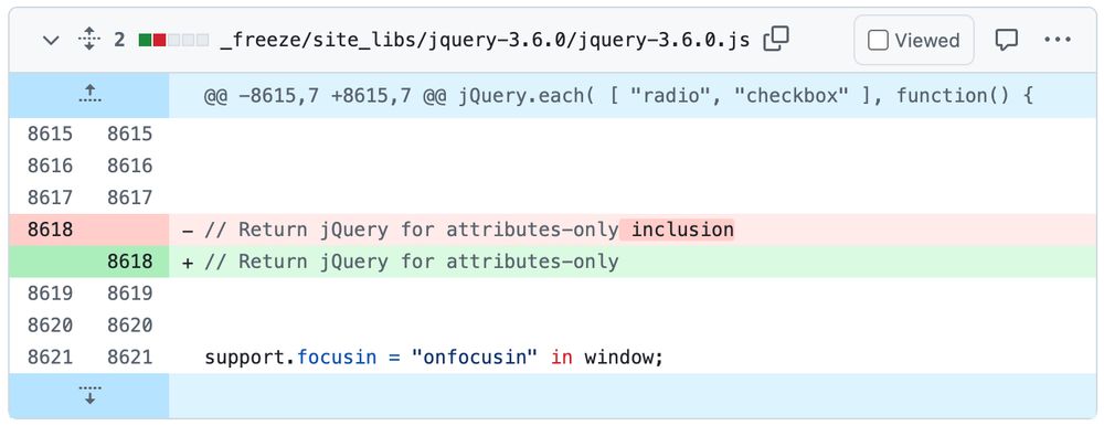 git diff showing "inclusion" deleted