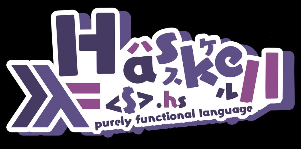 Similar to the original Haskell logo but more fun. Letters are arranged stylistically in a kawaii way, and there are Japanese characters.