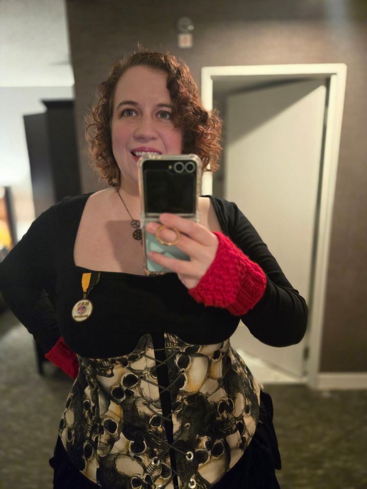 Selfie of a woman wearing a steampunk outfit 