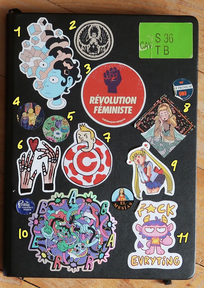 Sketchbook cover with stickers.