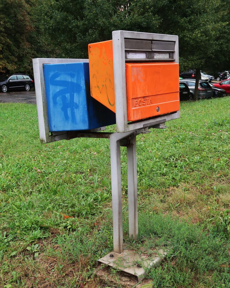  Czech orange and blue post box.