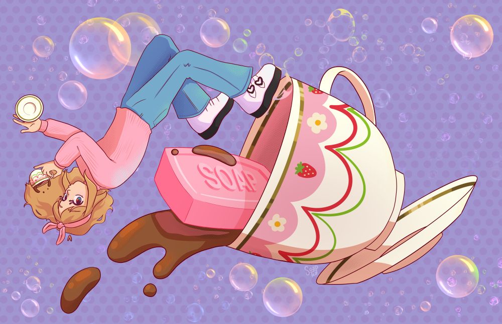 im soap tea and its a drawing of me with soap and tea