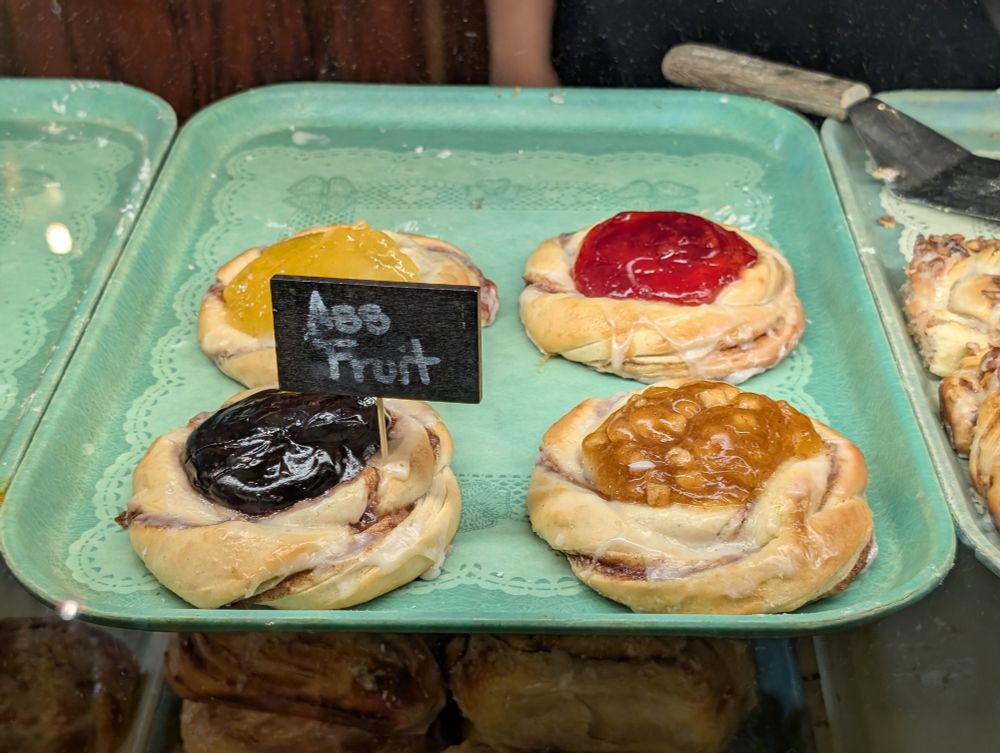 A tray of pastries, labeled "Ass Fruit". The expected period denoting "Ass" has been abbreviated is suspiciously absent. 