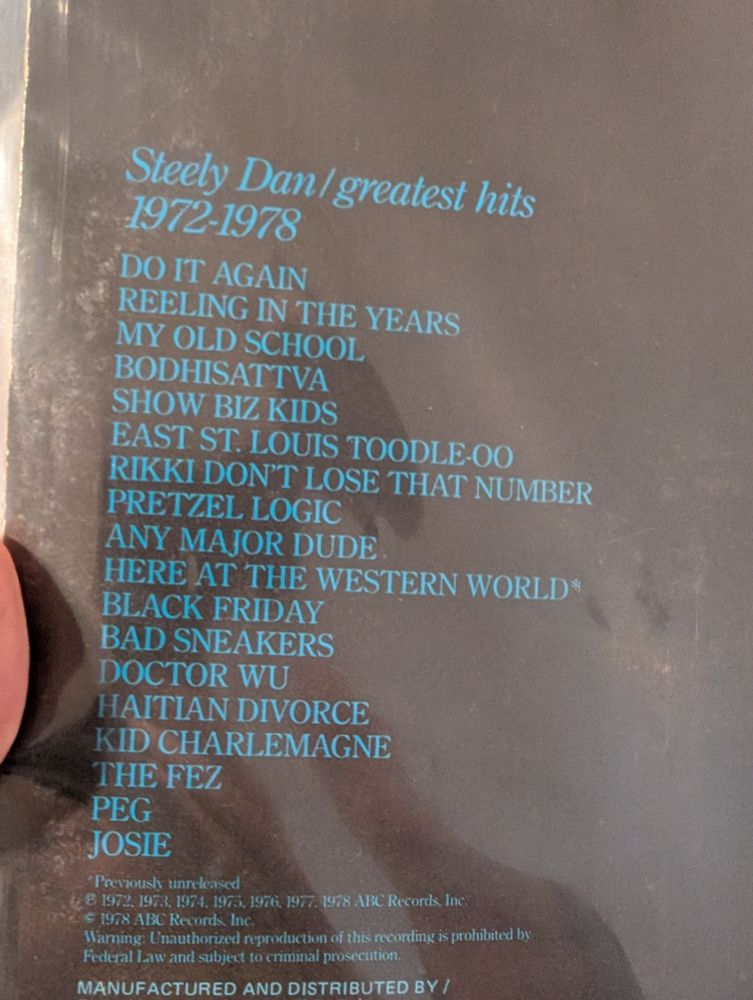 Track listing for Steely Dan / greatest hits 1972-1978