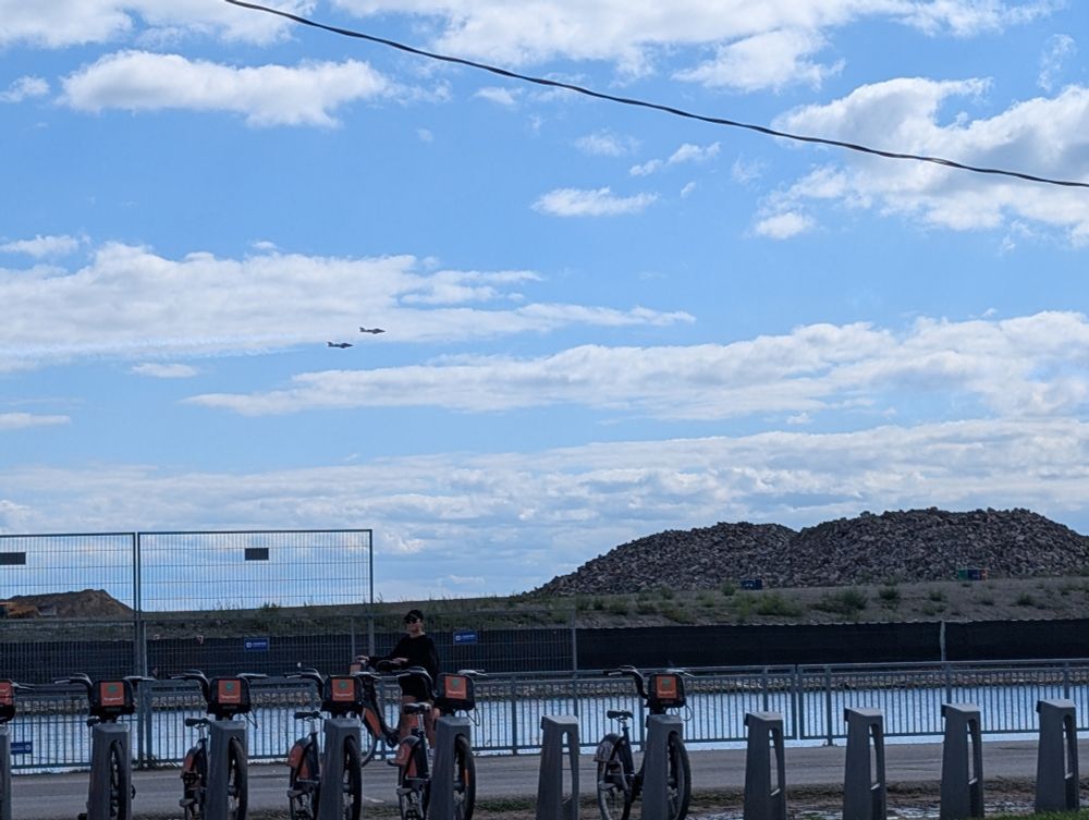 Air show practice over the former Ontario Place site 