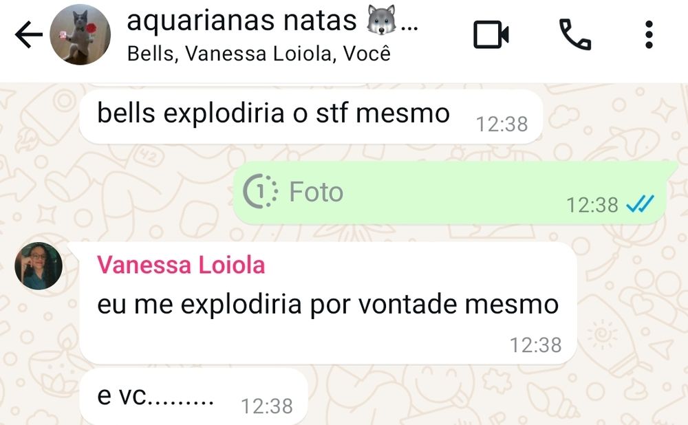 mensagem de Vanessa Loiola:
bells explodiria o STF mesmo
eu me explodiria 
e vc..........