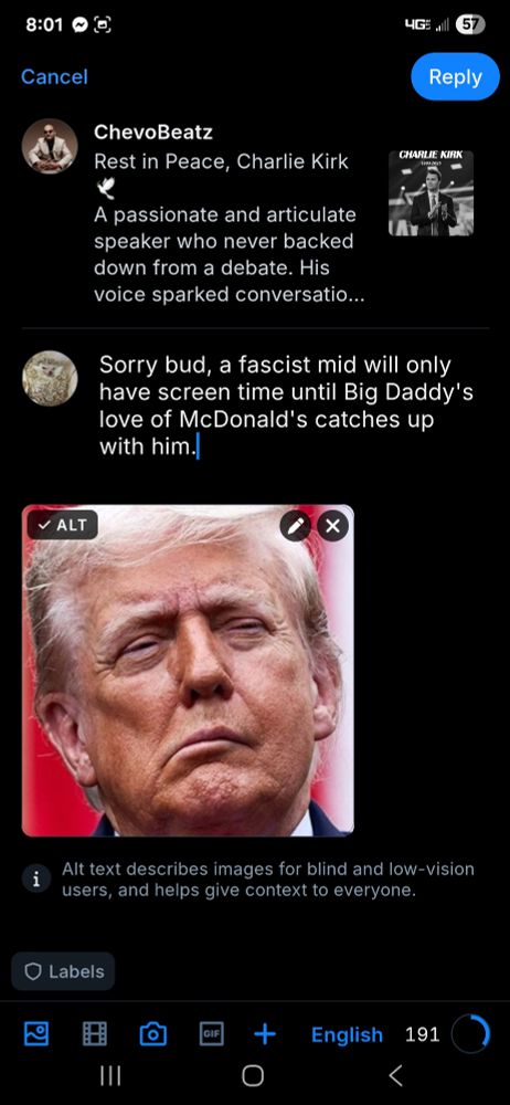 Trolling a troll who was celebrating a fascists life with a reminder a bigger fascists death will soon supplanted the news coverage.