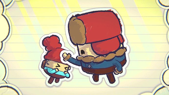 GIF from Pine Hearts, showing a young Tyke having their head patted by their father