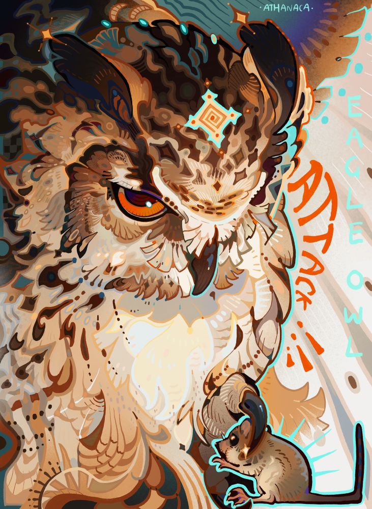 Eagle owl catching mice