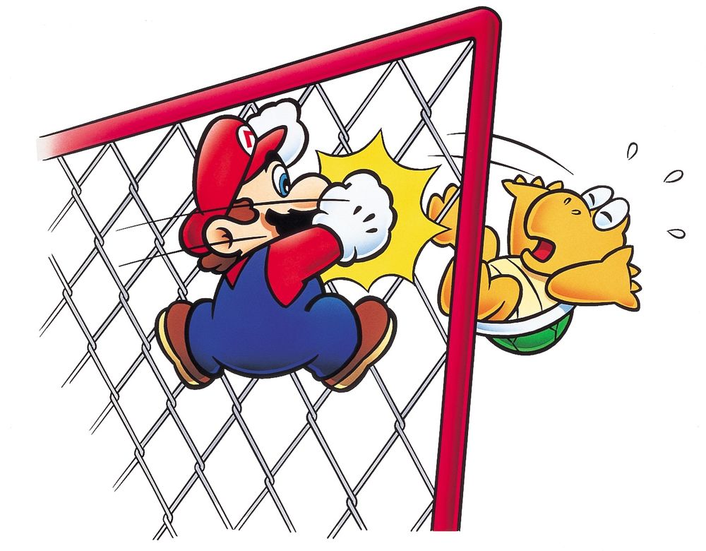 mario bopping a koopa through those nets from smw