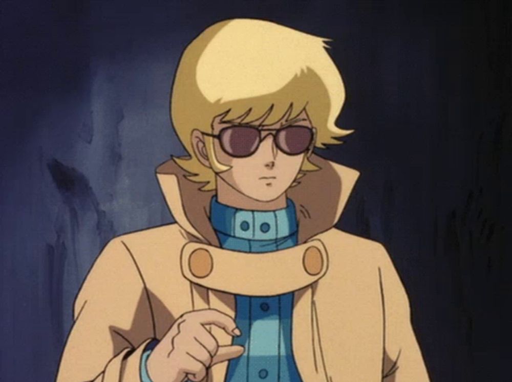 a cartoon character wearing sunglasses and a tan jacket