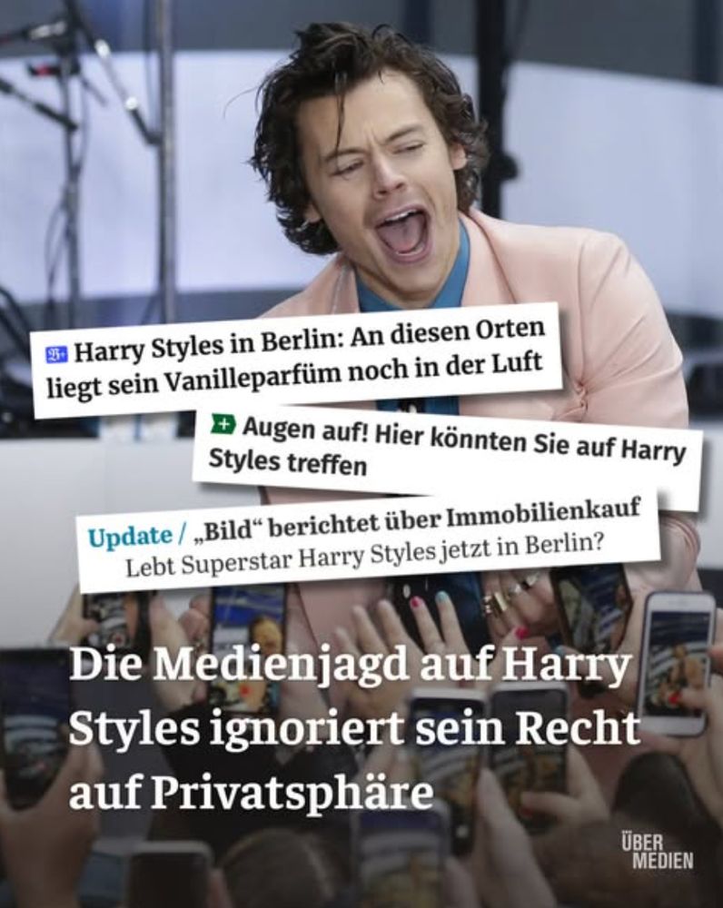 Foto des Musikers Harry Styles (Credit: Imago/ UPI Photo aus dem Jahr 2020), dazu Medien-Schlagzeilen: "Harry Styles in Berlin: An diesen Orten liegt sein Vanilleparfum noch in der Luft", "Augen auf! Hier können Sie auf Harry Styles treffen", "Update: 'Bild' berichtet über Immobilienkauf - Lebt Superstar Harry Styles in Berlin?".