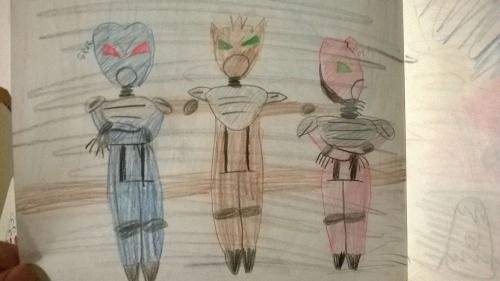 rudimentary child's drawing of the scene where pohatu is trying to make gali and tahu get along