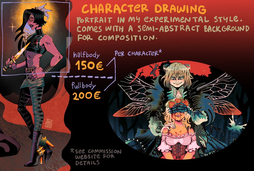 Fullbody: 200€
Halfbody: 150€