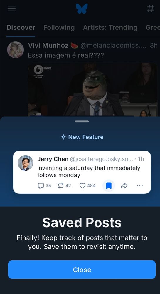 Captura de tela da novidade do Bluesky: salvamento de blueceta 