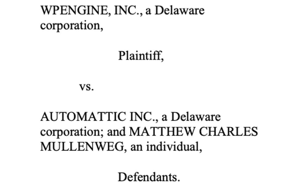 WPEngine sues Automattic and Mullenweg for extortion and trademark misuse