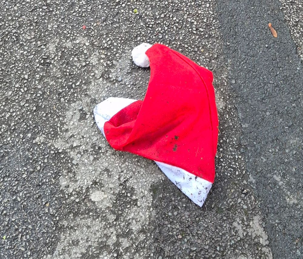 Santa hat on a road