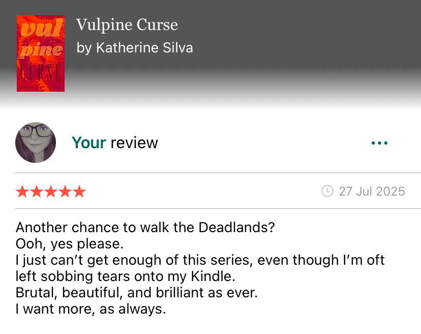 Screenshot of a glowing review for Vulpine Curse. 