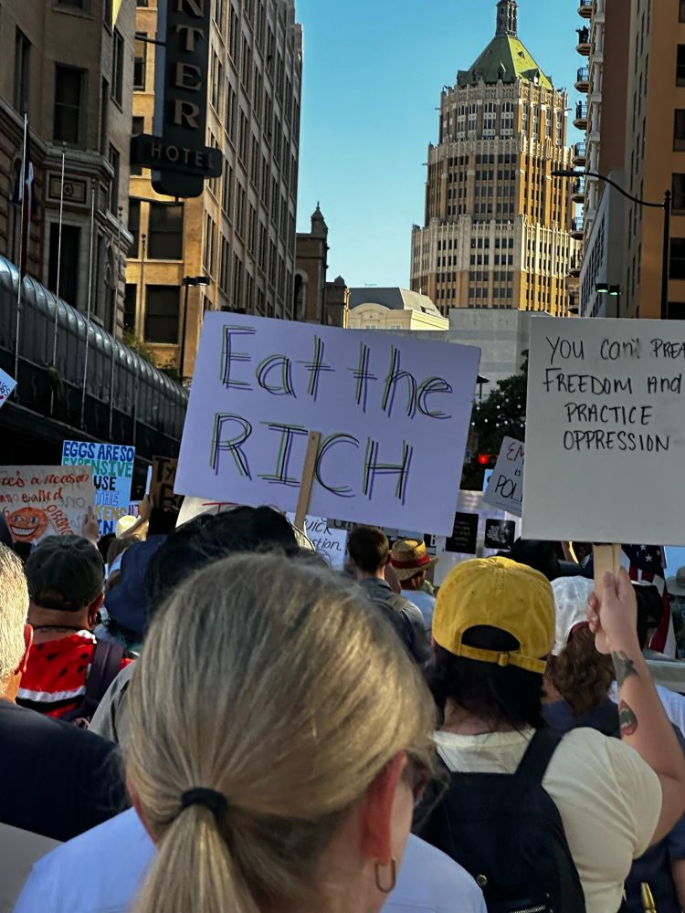 “Eat the Rich” protest sign. No Kings San Antonio TX 10/18/2025