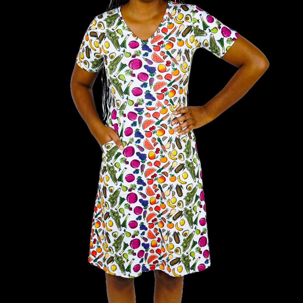 Fruits & Veggies A-Line Dress (With Waist Seam) [FINAL SALE]