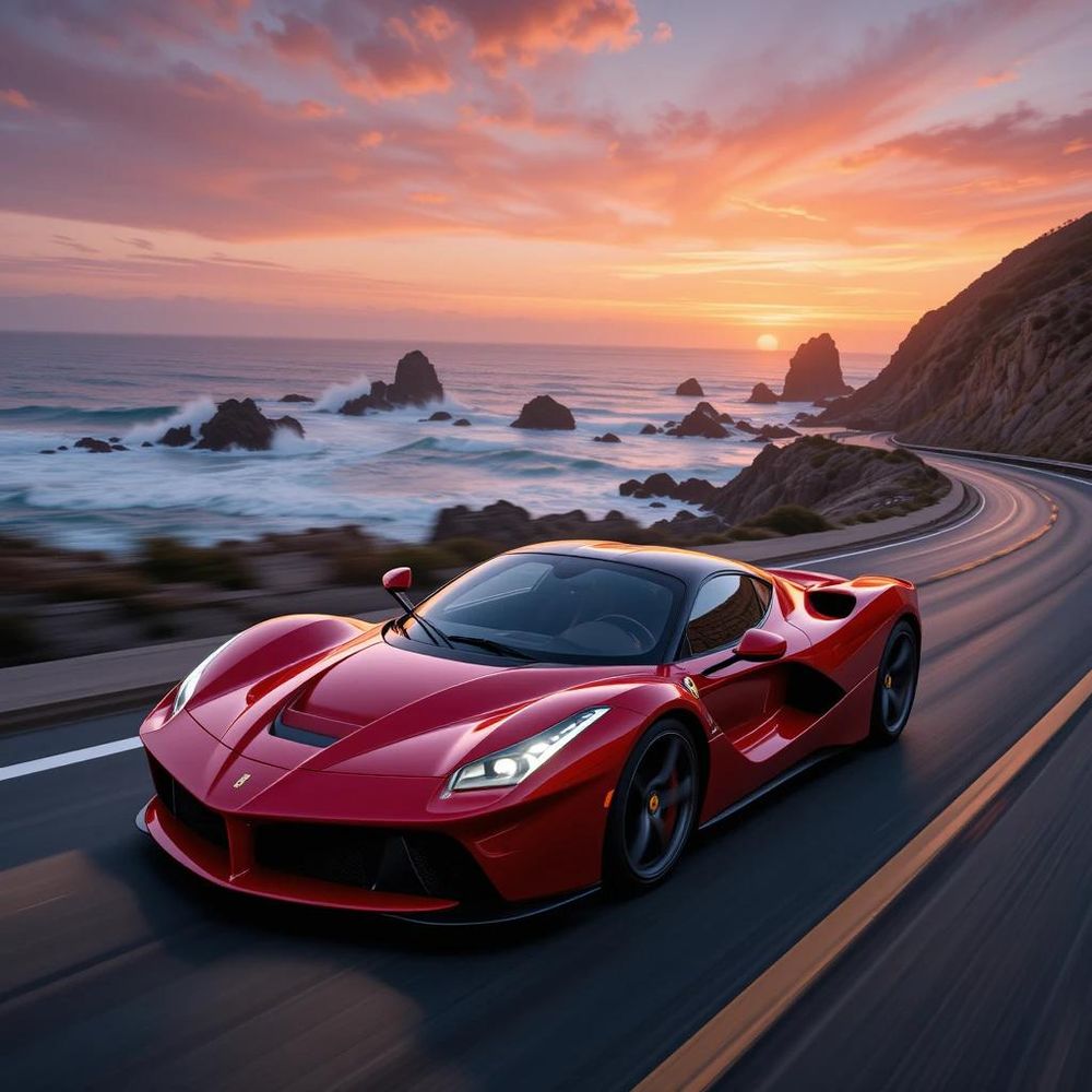 Red Sports Car on Coastal Road at Sunset

#RedSportsCar #CoastalDrive #SunsetCruise #LuxuryRoadtrip #SpeedAndStyle #CarEnthusiast #DriveIntoTheSunset #ScenicDrive #PerformanceMachine #ConvertibleGoals #AutoLifestyle #SunsetDrive