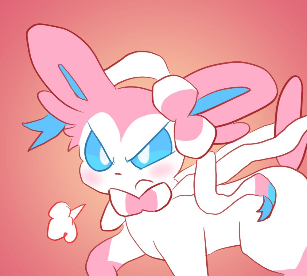 a sylveon stanced up looking angrily at something off screen