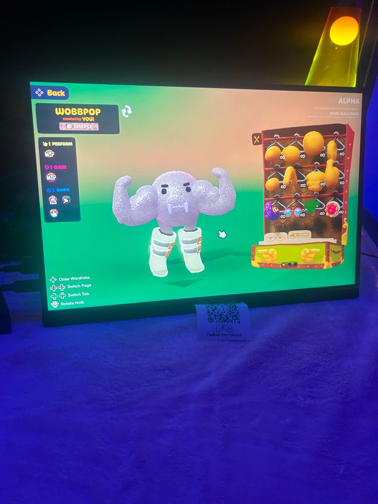 A very sparkly Noib at SXSW I made. He has silly little eyes, buff arms, sparkle boots, and his name is WOBBPOP