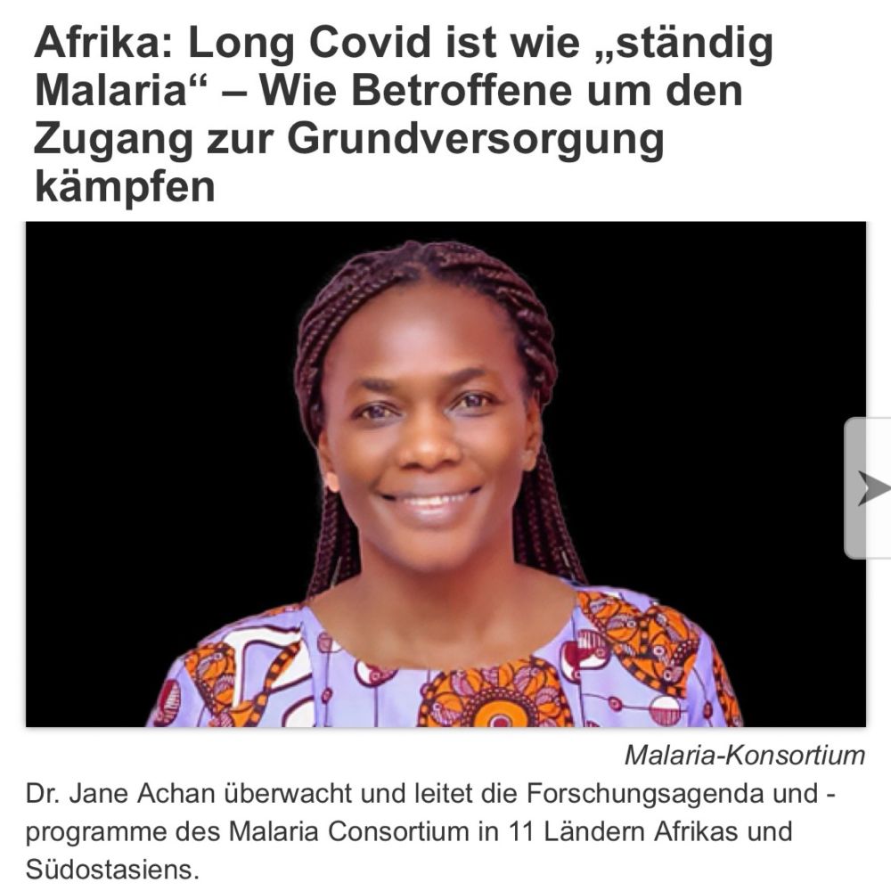 Afrika: Long Covid ist wie „ständig Malaria" - Wie Betroffene um den Zugang zur Grundversorgung
kämpfen
Malaria-Konsortium
Dr. Jane Achan überwacht und leitet die Forschungsagenda und - programme des Malaria Consortium in 11 Ländern Afrikas und
Südostasiens.