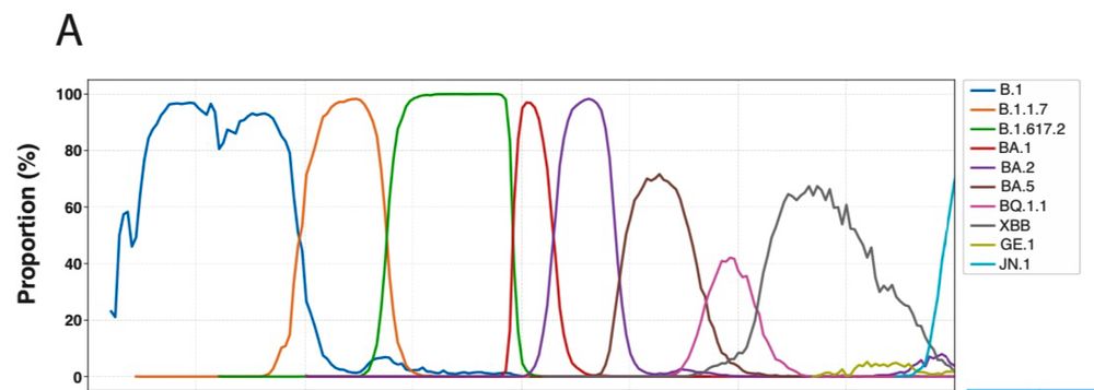 Figure 1. Newly developed high-accuracy long-read sequencing workflow shows diversity of SARS-CoV-2 spike haplotypes in chronic infections.
(A) Top panel: The prevalence of major SARS-CoV-2 lineages and their descendants in England, UK, from March 2020 to January 2024, based on GISAID data. Bottom panel: Case timelines for patients with persistent SARS-CoV-2 infection, where symptom onset dates and final positive sample dates are marked with inverted triangles, and successfully sequenced samples are represented by vertical lines. Cases are colour matched to the identity of the original infecting viral lineage.