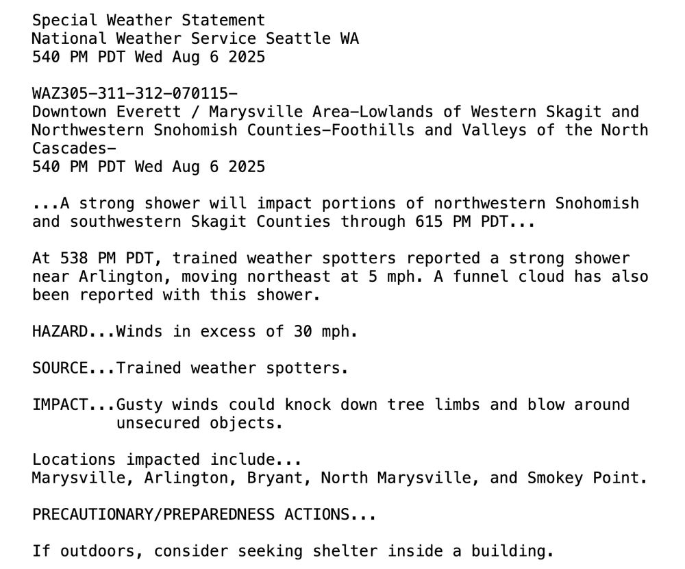 Special Weather Statement from National Weather Service in Seattle.