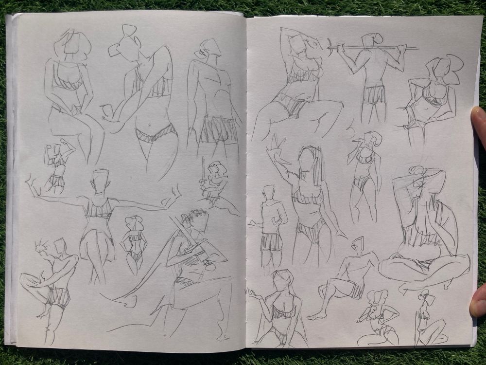 Quick gesture drawings of figures in different poses. Image 1 of 4.